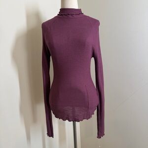 Free People Intimately Burgundy-M- Just Make it Easy Thermal Long Slv Waffle Top